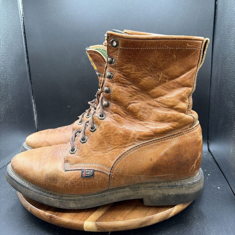 Justin Workboots Men's Size 10.5 D Boots Brown Leather 0762 Western Made in USA
